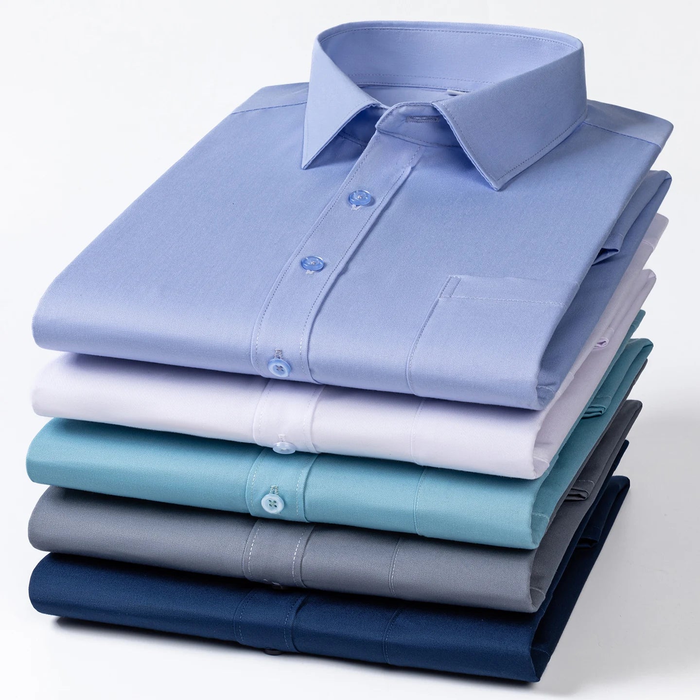 New In Tops Pure Cotton Men's Long Sleeve Business Social Plain Shirts Fashion Single Pocket Casual Slim Fit Solid Color Blouses