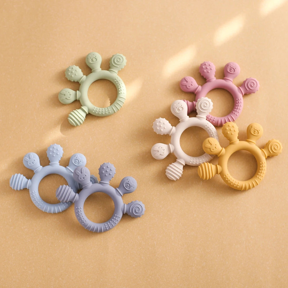Colorful 5-Finger Silicone Teething Ring – Multi-Directional Bite, BPA-Free, Easy to Clean, Shape & Color Cognition Gift