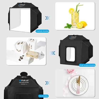 PULUZ 40cm Folding 72W 5500K Studio Shooting Tent Soft Box Photography Lighting Kit with 4 Colors Backdrops LED Photo Softbox