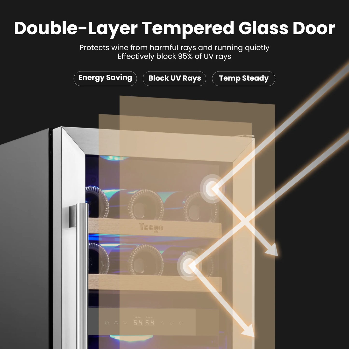 28 Bottles Under Counter Wine Cooler Built In Wine Fridge Single Zone 40-68°F Electronic Temperature Control Built Under Wine Refrigerator with Touch LED Light For Kitchen