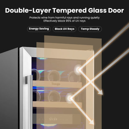 28 Bottles Under Counter Wine Cooler Built In Wine Fridge Single Zone 40-68°F Electronic Temperature Control Built Under Wine Refrigerator with Touch LED Light For Kitchen