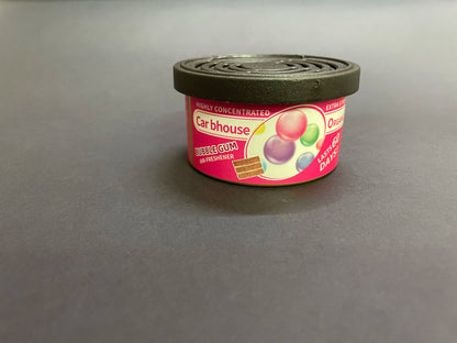 organic air freshener tank, bubble gum scent, 3 anti-spill blocks per can, perfect for car scent, new car scent