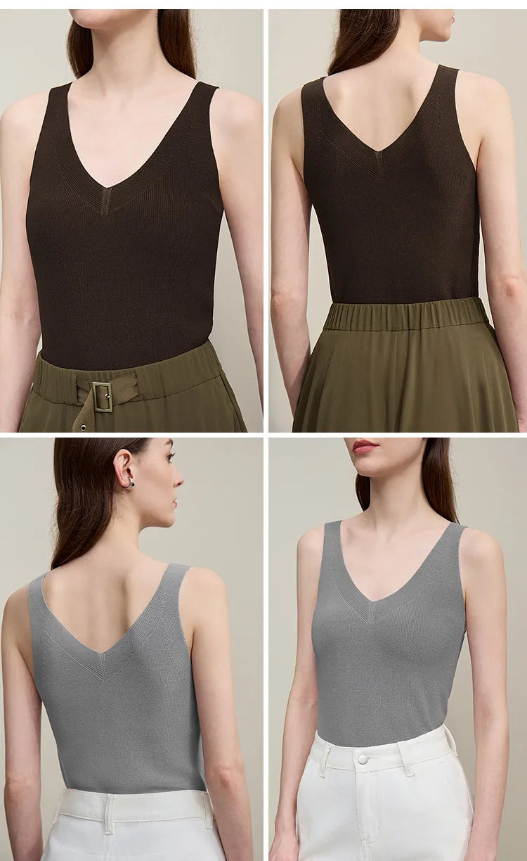 Amii Women's Tank Top 2026 Summer New Solid Color Slim Fit Sleeveless Vest Casual Layering V-Neck Camisole For Women 12642062