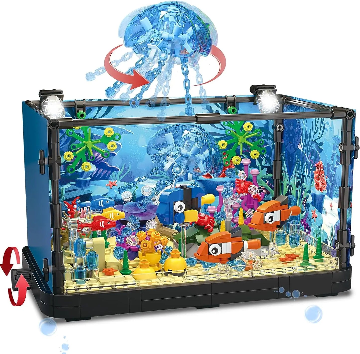 MOC Ocean Fish Tank Aquarium Building Block Set with Turtle - DIY Toy Brick for Kids Creative Playset Home Decor Birthday Gift