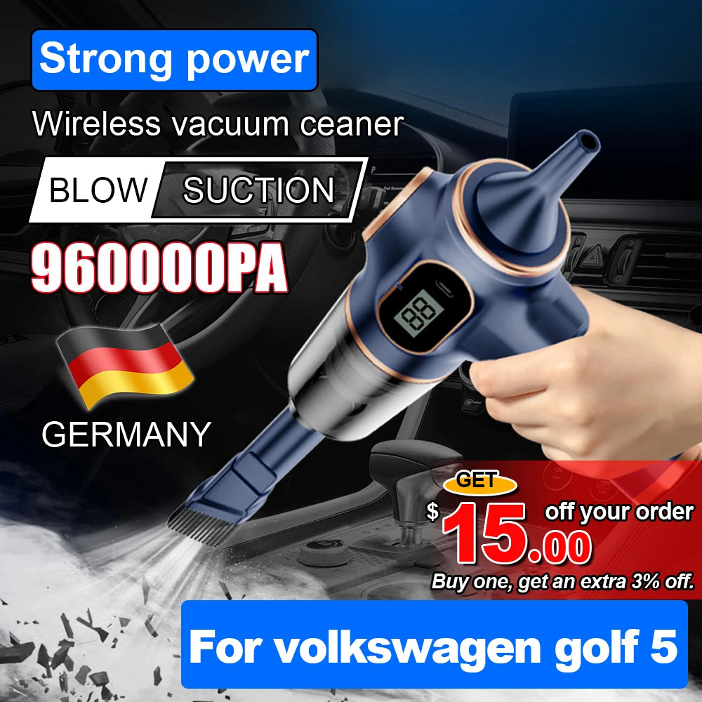 12V Car Vacuum Cleaner With With Display Screen Handheld Strong Suction 120W High Power Cleaning Appliance For volkswagen golf 5