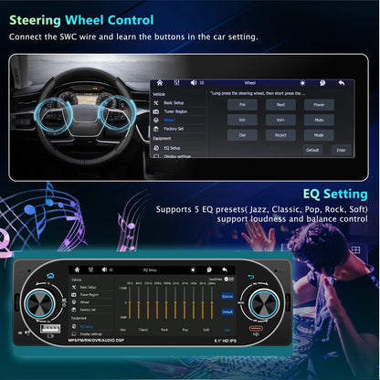 5.1Inch 1Din Car Radio MP5 IPS HD Player Support Wireless Carplay Android Auto Bluetooth FM AM RDS Stereo USB WIFI Video Player
