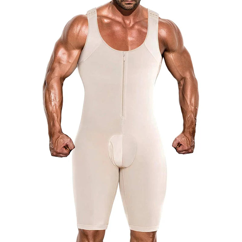Men Tight Slimming Bodysuit Zipper Compression Shapewear Waist Trainer Hip Enhancer Men Boobs Shaping Underwear Open Crotch Faja