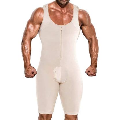Men Tight Slimming Bodysuit Zipper Compression Shapewear Waist Trainer Hip Enhancer Men Boobs Shaping Underwear Open Crotch Faja