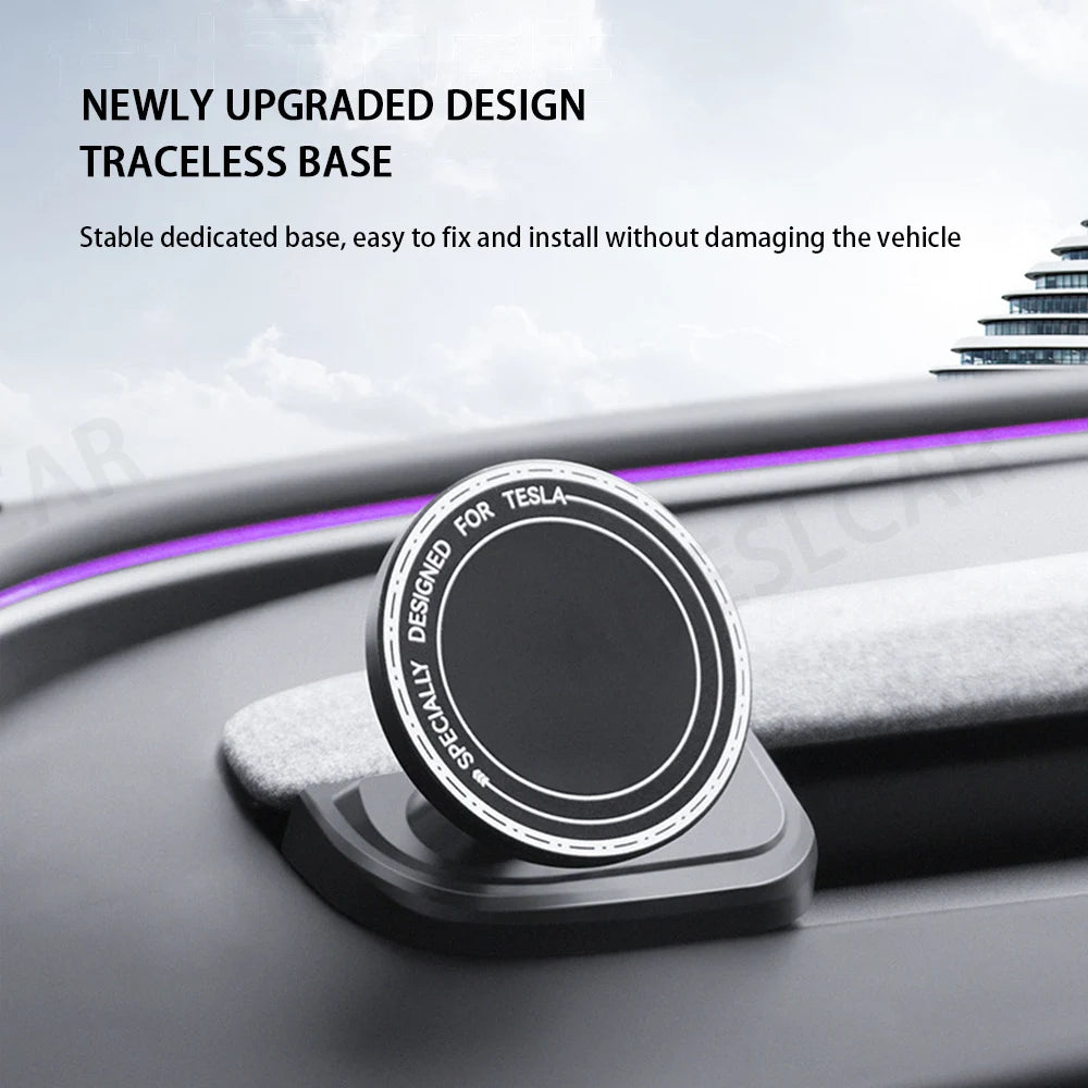 Base Magnetic Phone Holder For Tesla Model YL/Y Juniper 2025 Model 3 Highland 2024 + ABS Rotatable Bracket Non-Shaking Car Mount