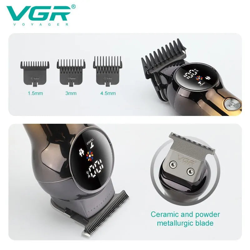 VGR 989 Men's Hair Clipper Gradient Color Body Hair Trimmer USB Dual Use Pusher Powerful LED Intelligent Digital Display Pusher