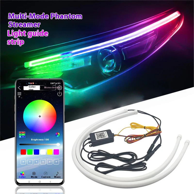 2PCS Symphony DRL Car LED Daytime Running Light APP Control Flexible RGB Flowing Turn Signal Strip Headlight Decorative Lamp 12V