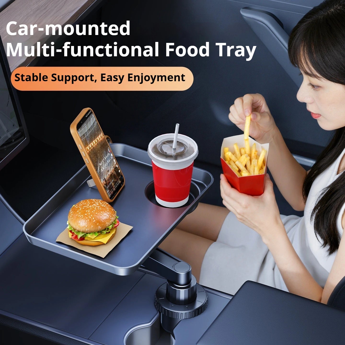 Eary Car Cup Holder Tray Table Swivel Car Food Tray Table for Front/Rear Seat for Eating Drinking Sauce Holder for Car Road Trip