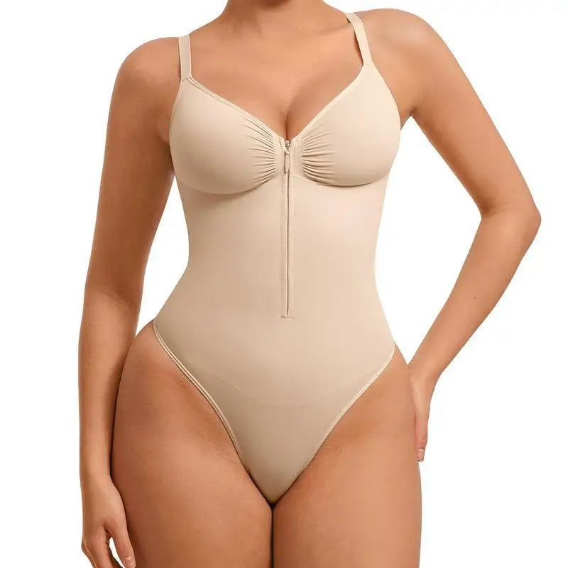 European and American Sexy High Elastic Zipper Tight V-neck Suspender Waist Thin Body Sculpting Onesie Women