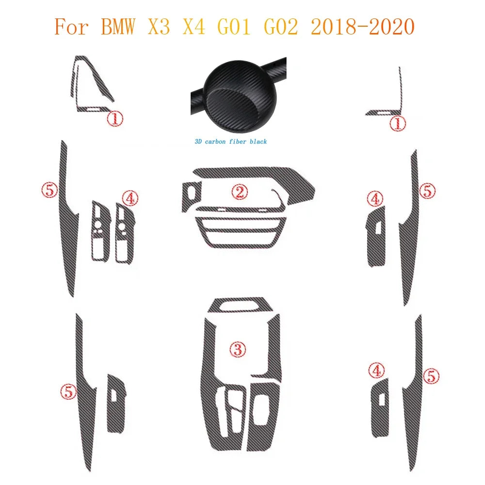 For BMW X3 X4 G01 G02 2018-2020 Interior Central Control Panel Door Handle Carbon Fiber Stickers Decals Car styling Accessorie