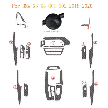 For BMW X3 X4 G01 G02 2018-2020 Interior Central Control Panel Door Handle Carbon Fiber Stickers Decals Car styling Accessorie