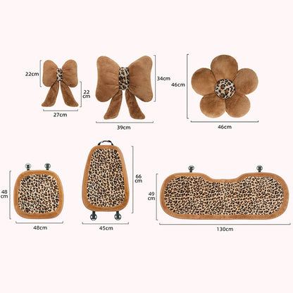 Women's New Leopard-print Car Seat Cushion Winter Plush Warm Non-slip Seat Cover Fashion Full Set Automobile Interior Decoration
