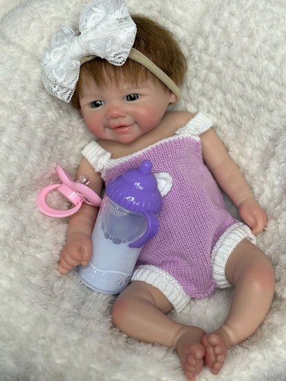 AnjoDoll 13Inch Realistic Soft Silicone Vivienne for Girls Lifelike Painted Reborn Muñeca with Open Mouth Play Doll Toy Gifts