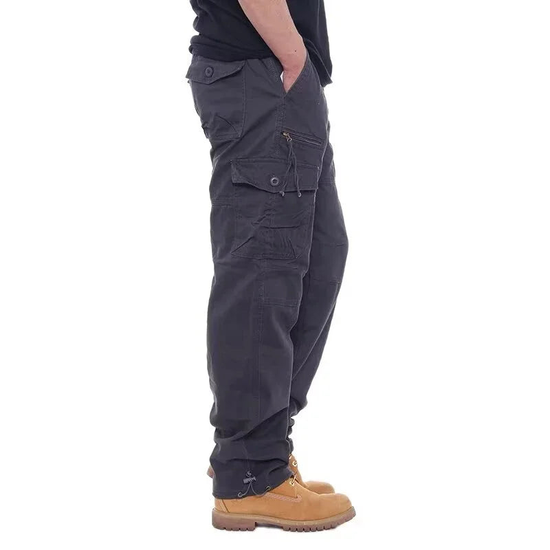 Fashion Solid Color Cotton Casual Pants Men Multi Pocket Cargo Pants Male Baggy Camouflage Sweat Pants Loose Fit Plus Size M-5XL