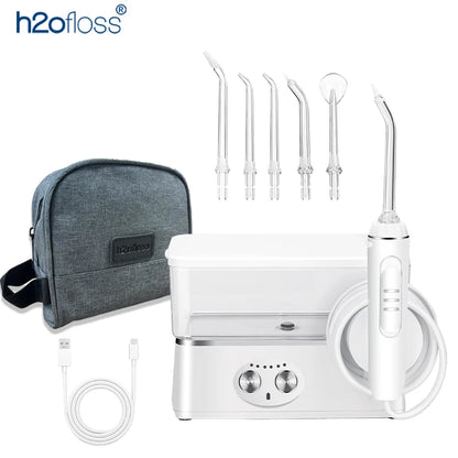 H2ofloss Water Flosser Portable Oral Irrigator 570ml 140PSI High Pressure 6 Modes 5 Nozzles with Storage Bag USB Rechargeable