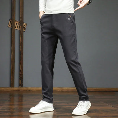 Autumn Winter New Men's Casual Pants Korean Fashion Stretch Straight Slim Fit Trousers High Quality Sweatpants Solid Color Male