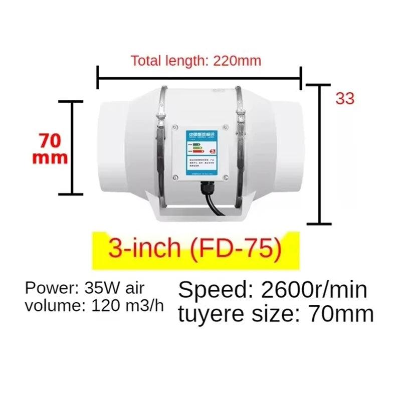 220V Quiet Copper Motor Ventilation Exhaust Blower High Efficiency Exhaust Inline Duct Fan Vents