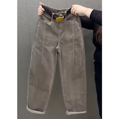 High Waist Cotton Corduroy Harlan Pants Slim Fit Casual Nine Point Knife  Straight Leg Crop Leisure Long Trousers