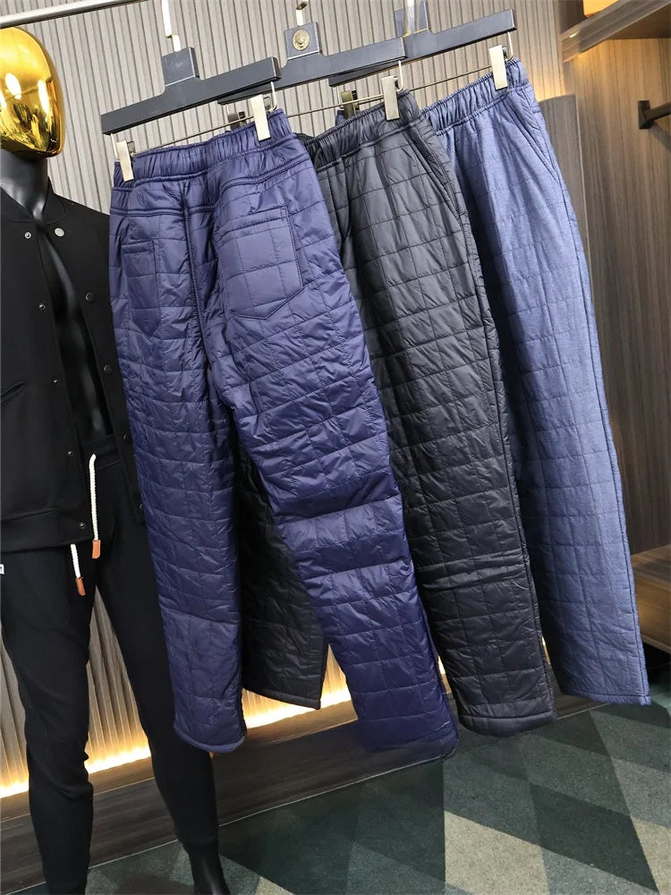 Men's Casual Straight Leg Cotton Pants Fleece Lined Quilted Inner Fashionable Long Trousers Comfortable Cotton Trousers