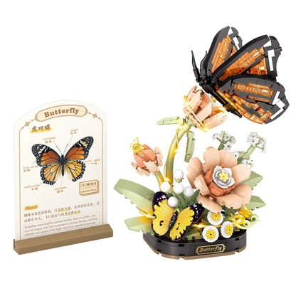 Children's small particle building block toy set insect series 478PCS potted orchid mantis model assembly assembly girl toy gift