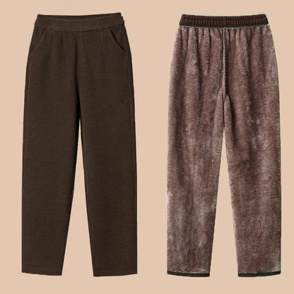 Thickened Fleece Lined Corduroy Winter Pants for Mom High Waist Loose Fit Straight Leg Warm Casual Trousers for Women over 40