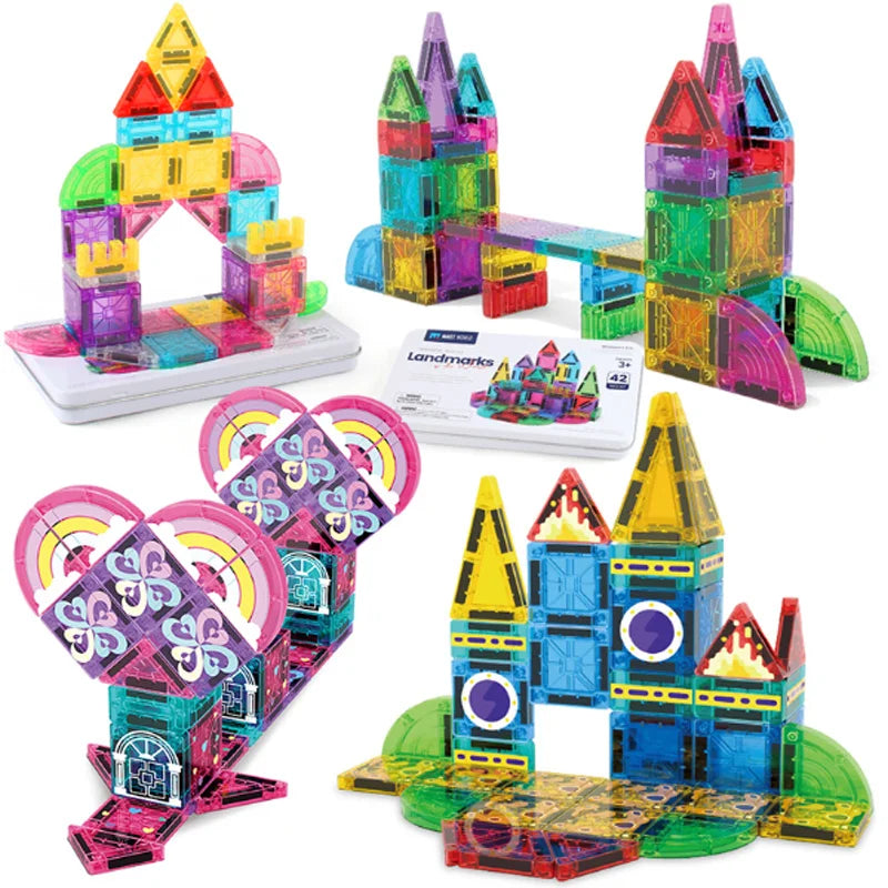 42PCS Mini Magnetic Tiles Travel Size Magnetic Construction Toys with Storage Box Magnetic Blocks Building Toy for Kids