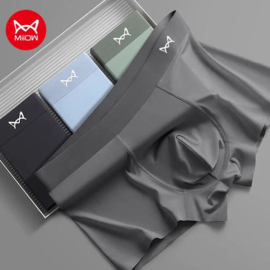MiiOW 3Pcs Ice Silk Men Boxer Underwear Sexy Mens Underpants Graphene Antibacterial Men's Panties Breathable Boxers Briefs L-5XL
