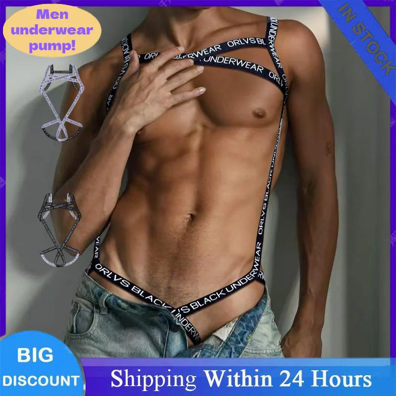 Fashion Harness Straps Body Bondage Costume Men Bra Sexy Underwear Nightclub Erotic Hollow Out Performance Tank Top Clothing