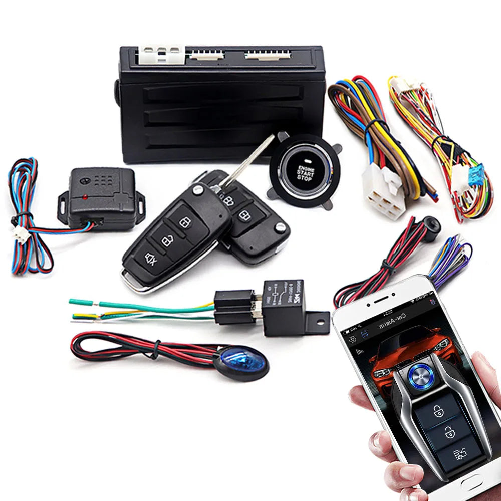 Universal Car Alarm Keyless Entry System Smart APP Start Stop System for Cars Auto Ignition Button with Remote Starter Start Kit