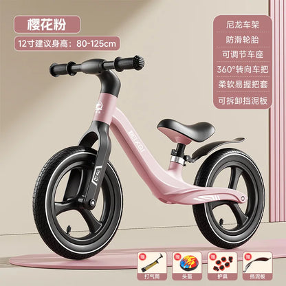Kids Balance Bike No Pedal For 1 To 8 Yrs Old With Air Tires Nylon Fiberglass Frame Non Slip Silicone Grips Comfy Seat