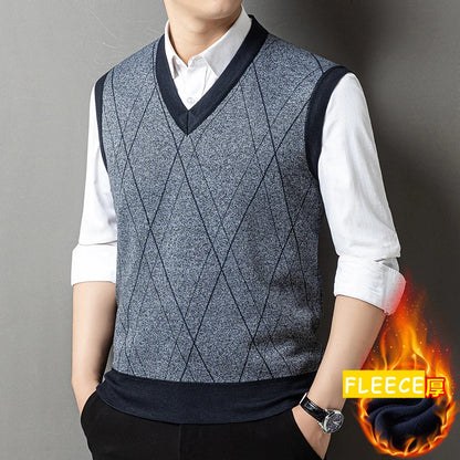 2026 New Men's Fleece Knitted Pullover Vest Spring Autumn Sleeveless V Neck Sweater Vest Button Front Knit Cardigan Vests Men