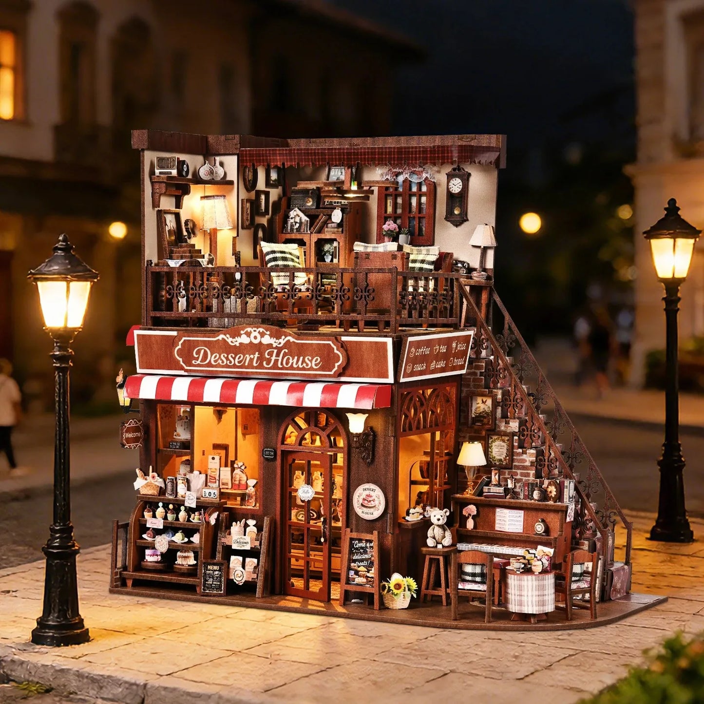 Cute Cake Shop 3D DIY Wooden Puzzle Book Nook Kit - Handmade Bookshelf Dollhouse Model Bookend for Home Decor
