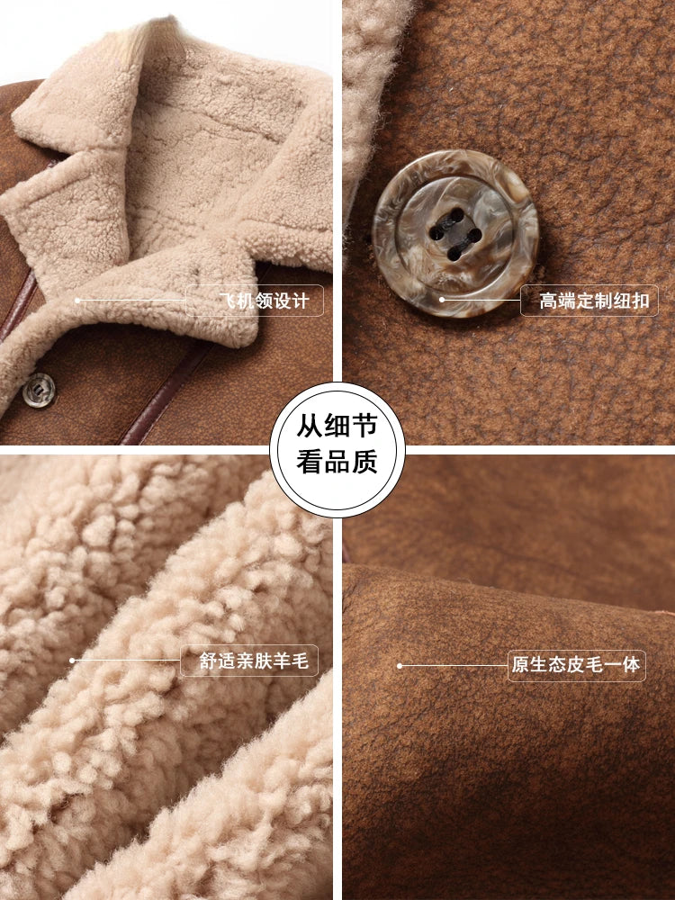 YOLANFAIRY Original Leather and Fur Integrated Coat Men's Sheepskin Jacket Motorcycle Jackets Male Winter Thick Fur Coats FC