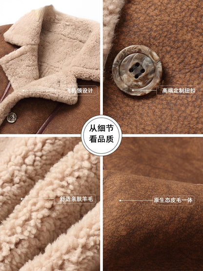 YOLANFAIRY Original Leather and Fur Integrated Coat Men's Sheepskin Jacket Motorcycle Jackets Male Winter Thick Fur Coats FC