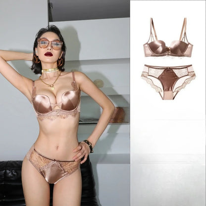 Set Intimo Pizzo Leopardato Chic Stile Francese Reggiseno Push Up Seno Piccolo Antiaccadimento Taglie Comode S-XL Hot Sale Set