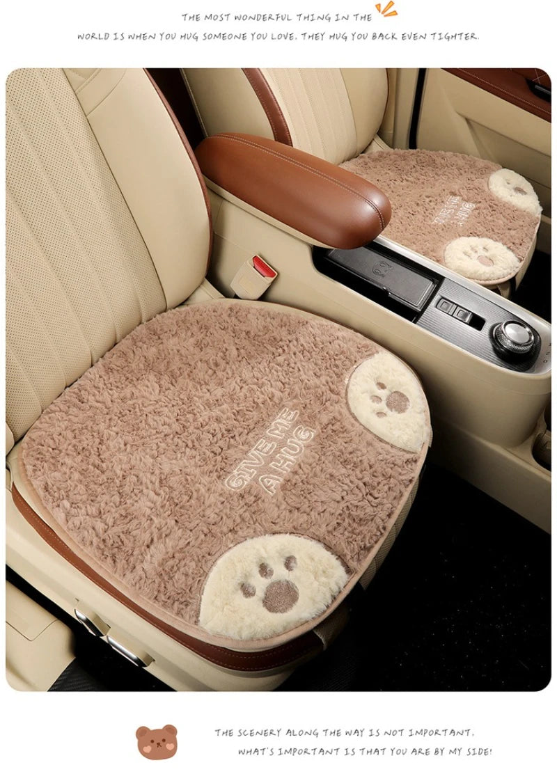 Cartoon 3D Bear Universal Car Seat Cushion Covers Plush Backrest for Autumn Winter Warm Cute Designed Seat Accessories