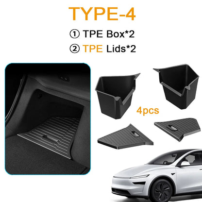For Tesla Model Y Juniper Trunk Organizer Side Storage Box Bin Organizer Flocked TPE Mat Anti-dirty 2025 2026 Travel Accessories