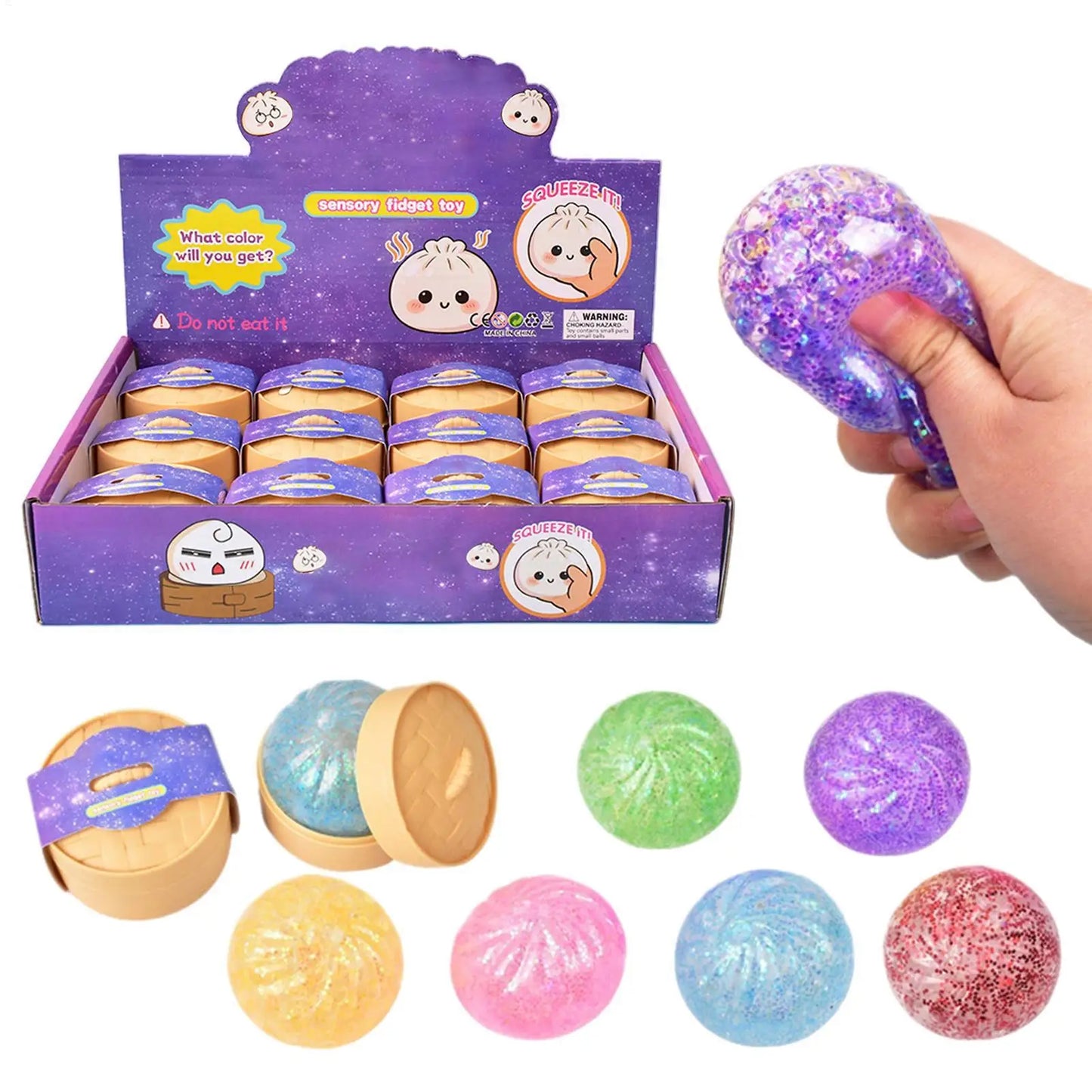 12pcs Small Colorful Dumpling Squishes Stress Balls Fidget Sensory Toys Simulation Food Squishies Bun Squeeze Dough Ball Gifts