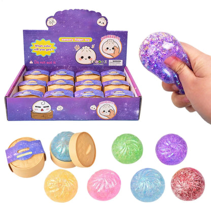 12pcs Small Colorful Dumpling Squishes Stress Balls Fidget Sensory Toys Simulation Food Squishies Bun Squeeze Dough Ball Gifts