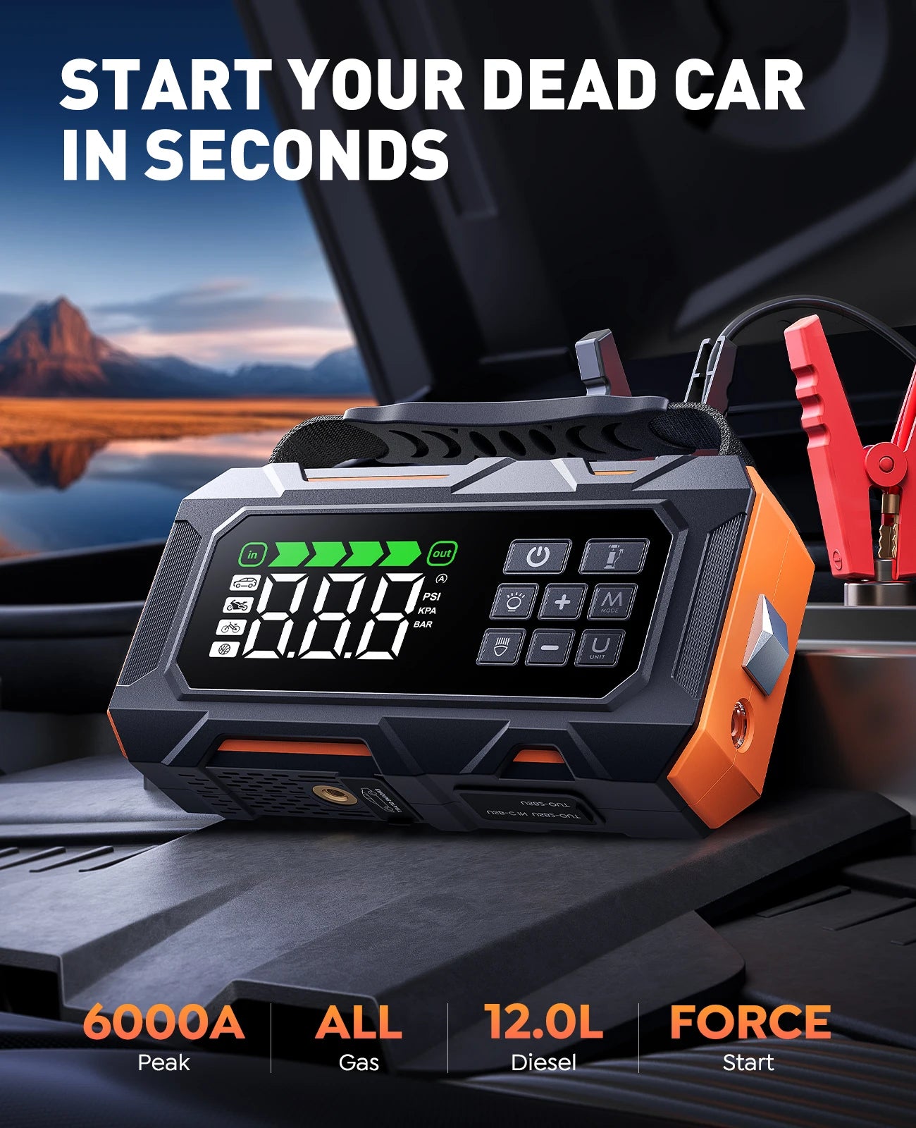 BUTURE 6-in-1 Car Jump Starter Repair Tools Air Compressor 160PSI 26800mAh Starting Device Portable Car Roadside Emergency Kit