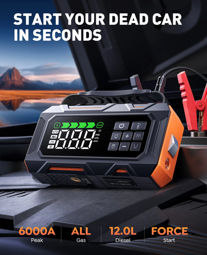 BUTURE 6-in-1 Car Jump Starter Repair Tools Air Compressor 160PSI 26800mAh Starting Device Portable Car Roadside Emergency Kit