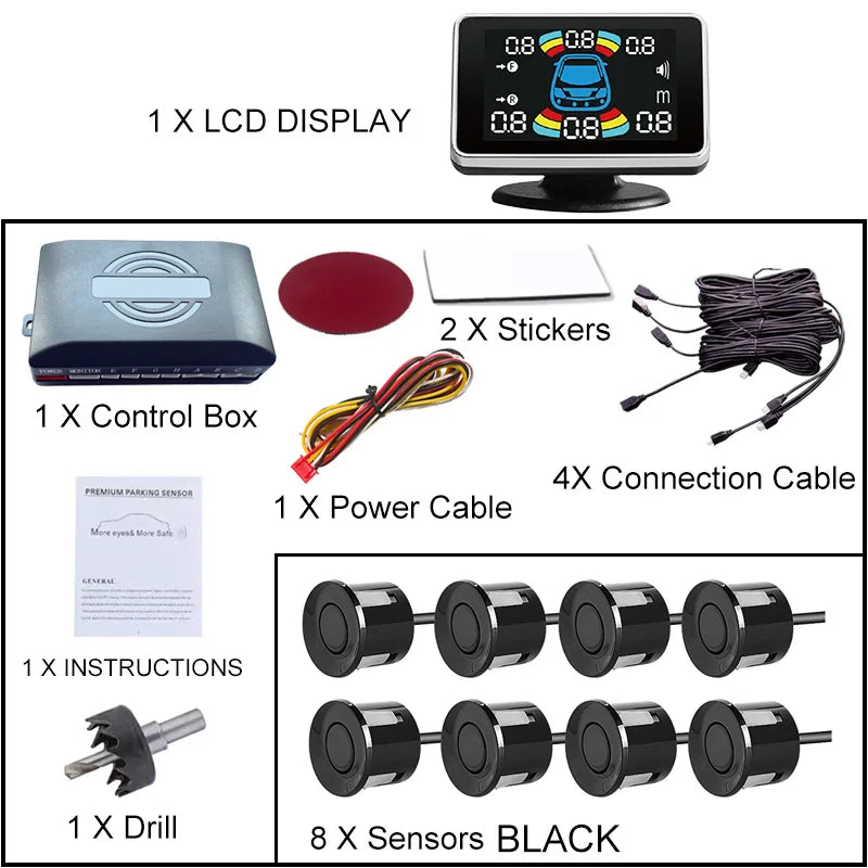 Electromagnetic Parking Sensor LED Monitor 8 Sensor Front Parktronic System Motion Detection Backlight