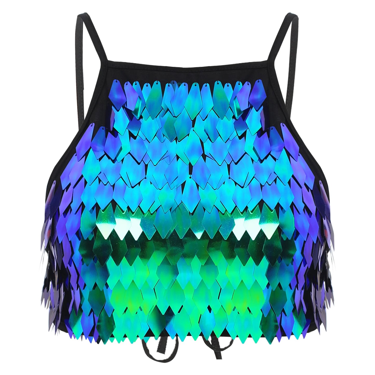 Shiny Sequin Tassel Bra Top Sexy Mini Lace-up Tank Top Camisole for Women Dancing Nightclub Crop Top Vests Bralettle Clubwear
