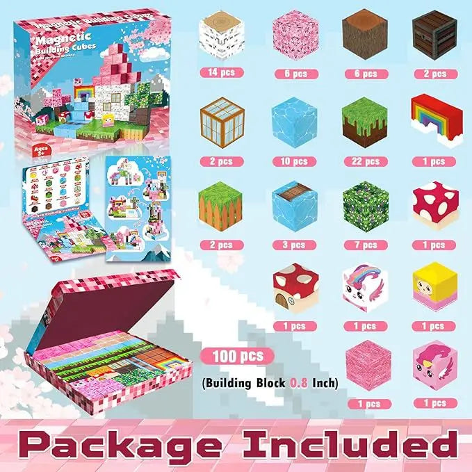 Magnetic Building Blocks Mine World Magnet Cube for Stacking Construction Set Educate Sensory Toys Kids Boys Girls Ages 3+ DIY