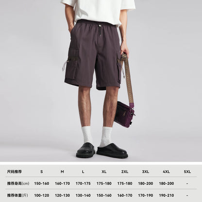 2026 Summer Solid Cargo Shorts Men Quick Dry Lightweight Breathable Multi-Pocket Drawstring Straight Leg Short Pants