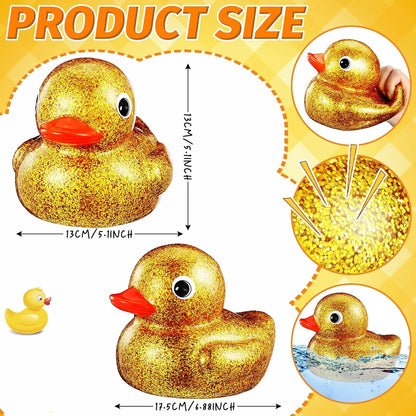 6 Inch Golden Glitter Rubber Duck - Oversized Squeaky Duck Dashboard Ornaments